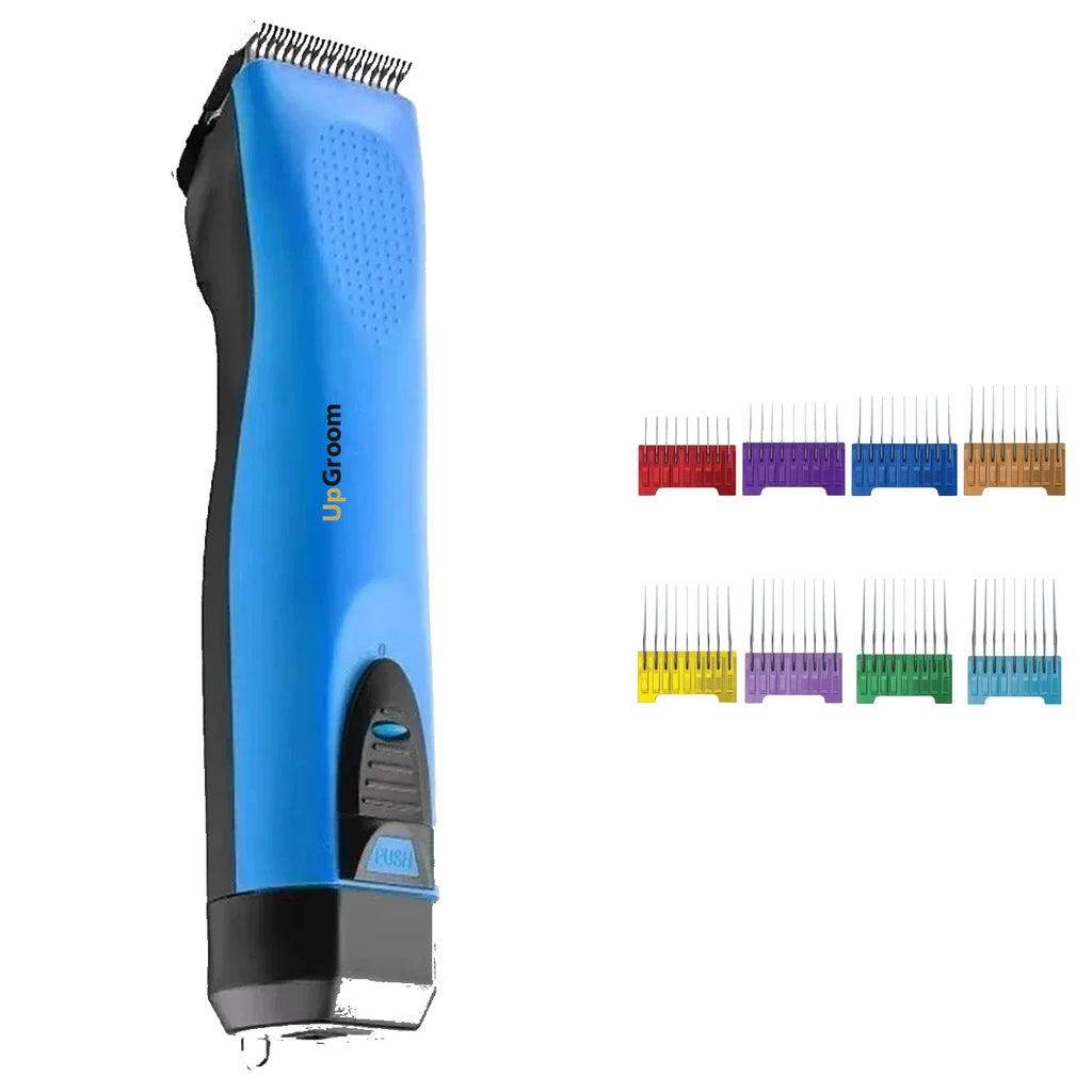 Kit Máquina de Tosa Ultra A5 UpGroom Azul com lâmina Nº40 e estojo de 8 pentes adaptadores
