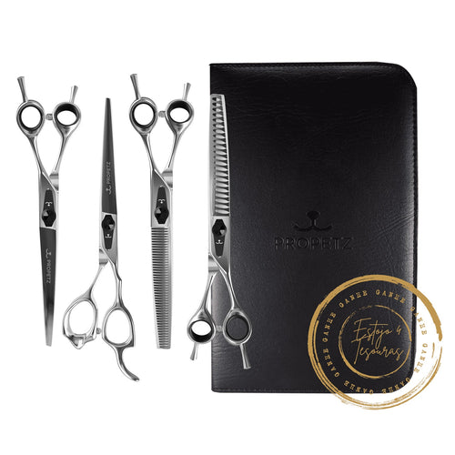 Kit 4 Tesouras Profissionais 7" UpGroom - Vista do kit completo