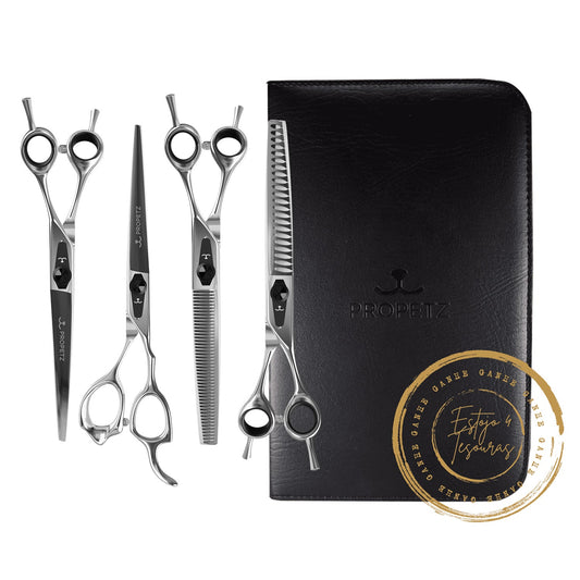 Kit 4 Tesouras Profissionais 7" UpGroom - Vista do kit completo