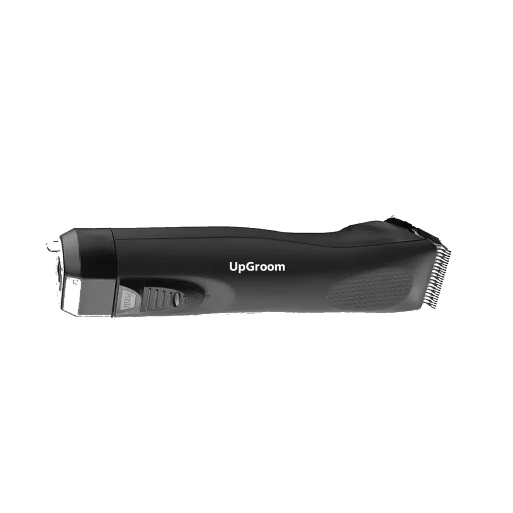 Máquina de Tosa Ultra A5 UpGroom Preta deitada, vista lateral em detalhe