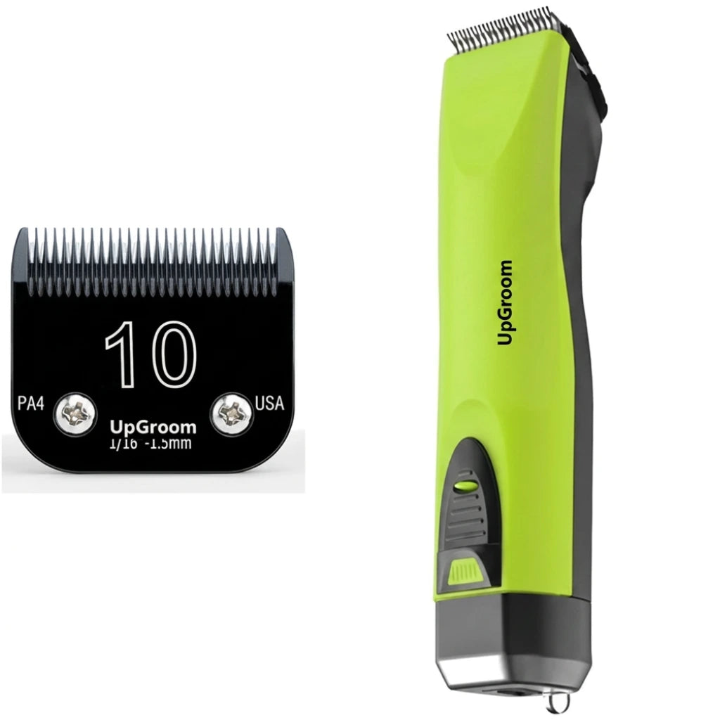 Máquina de Tosa Ultra A5 UpGroom Verde com lâmina de titânio Nº10, outro ângulo do kit