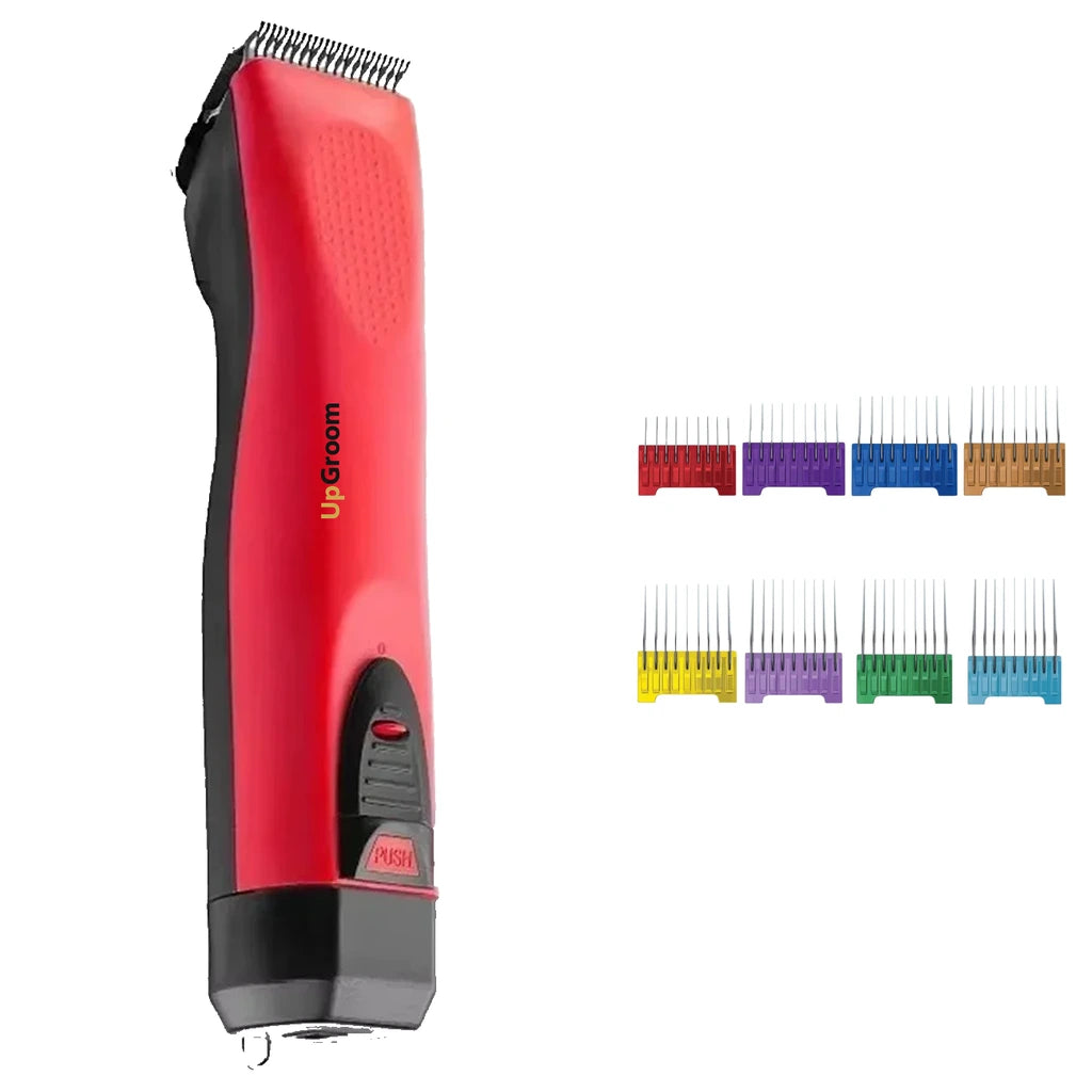 Kit Máquina de Tosa Ultra A5 UpGroom Vermelha com lâmina Nº40 e estojo de 8 pentes adaptadores