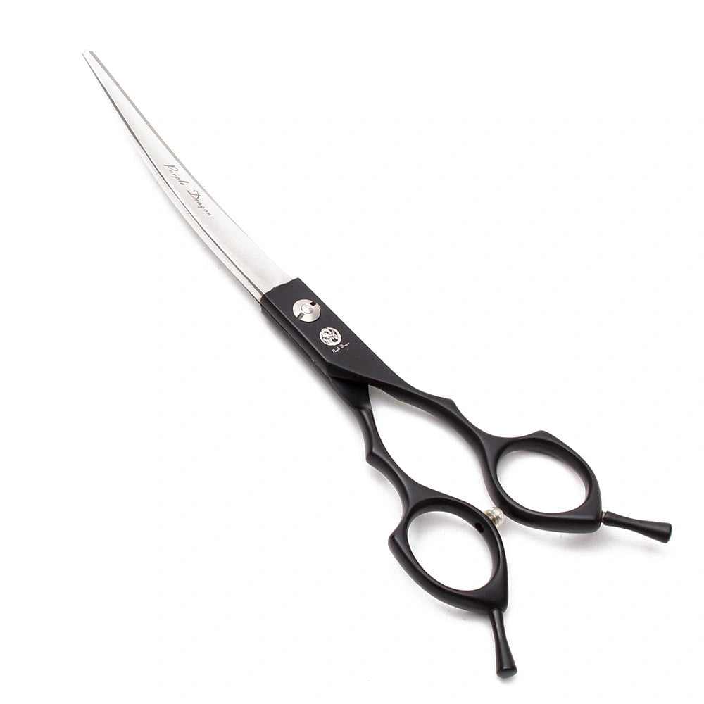 Tesoura reta preta UpGroom em vista alternativa para acabamento profissional em pets